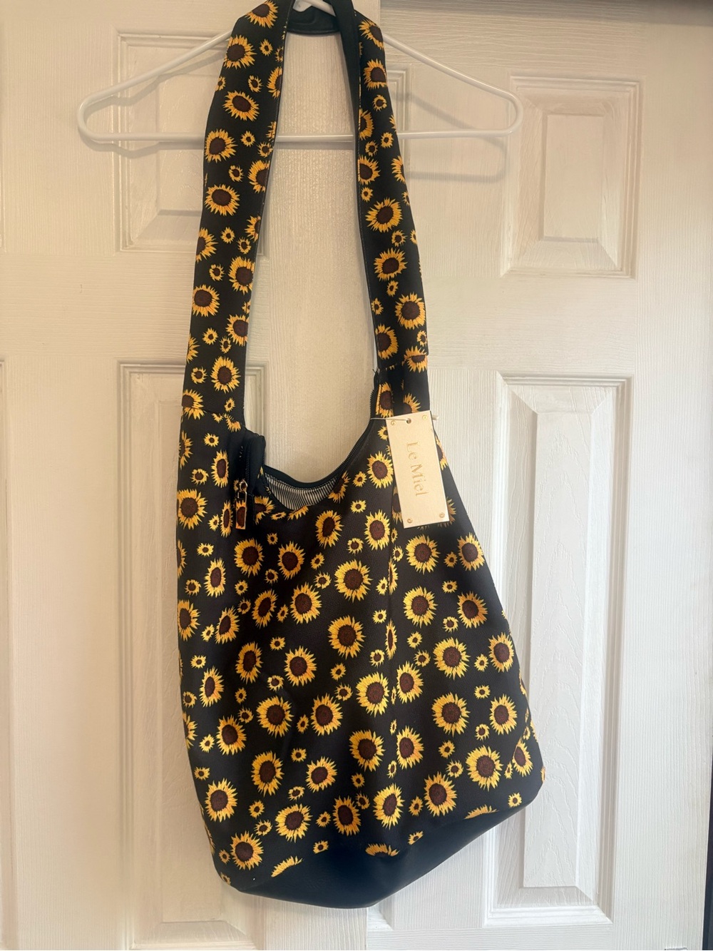 Sunflower Pattern Black Shoulder Bag -